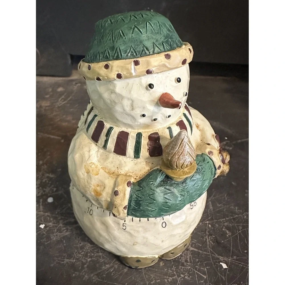 Vintage Boston Warehouse Tick Tock Snowman Kitchen Timer White Mechanical Windup